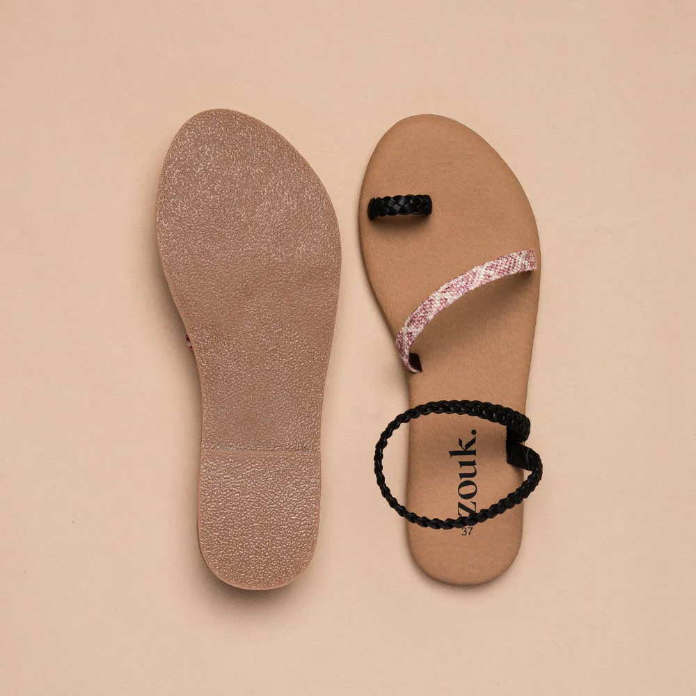 Chamoli Motif Black Braided Sandal
