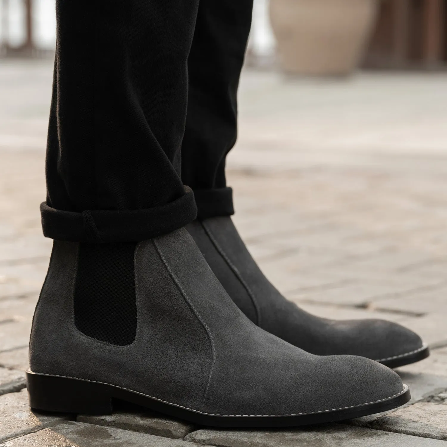 Clarkson Chelsea Grey Suede Leather Boots - StudGuard