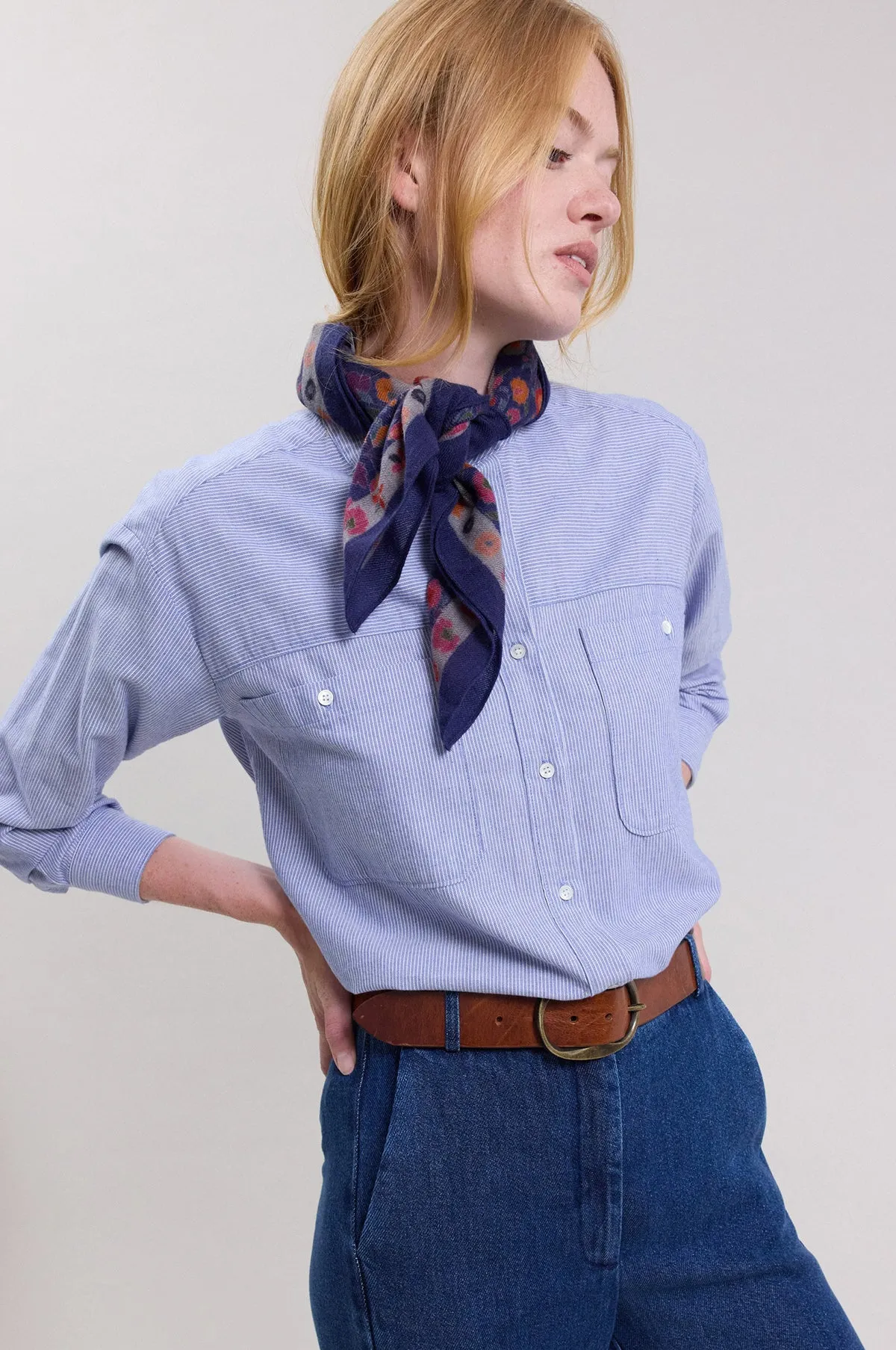 Flower Square Scarf Navy