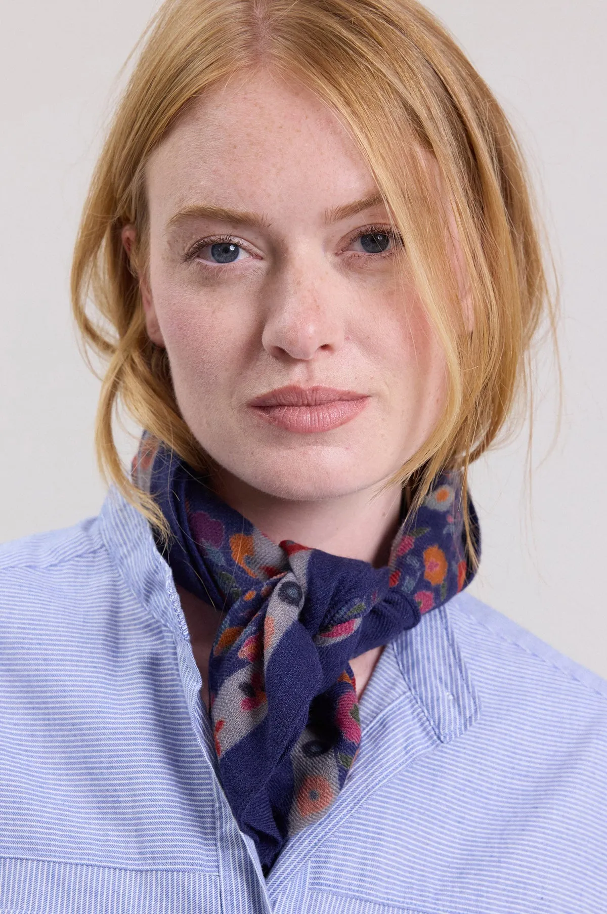 Flower Square Scarf Navy