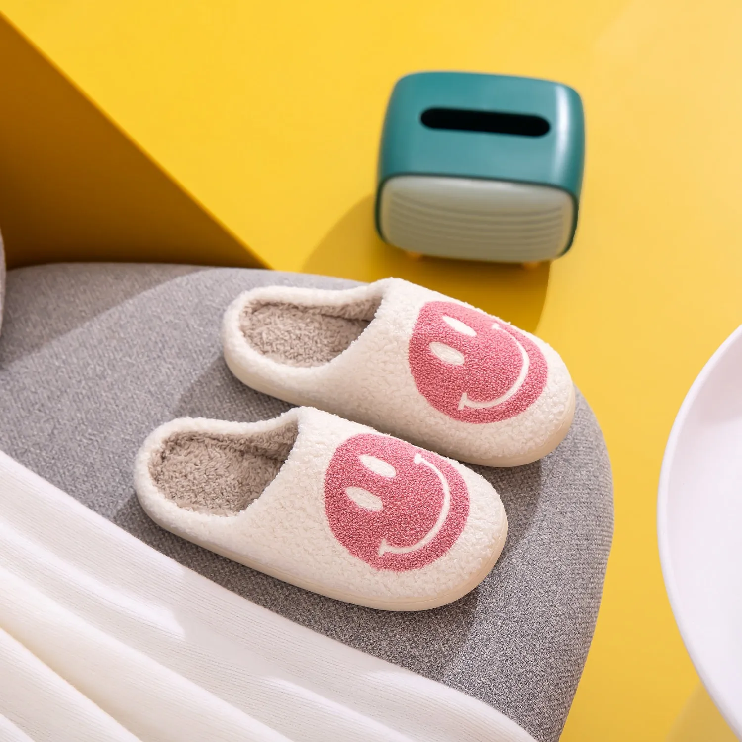 Pink Smiley Face Slippers