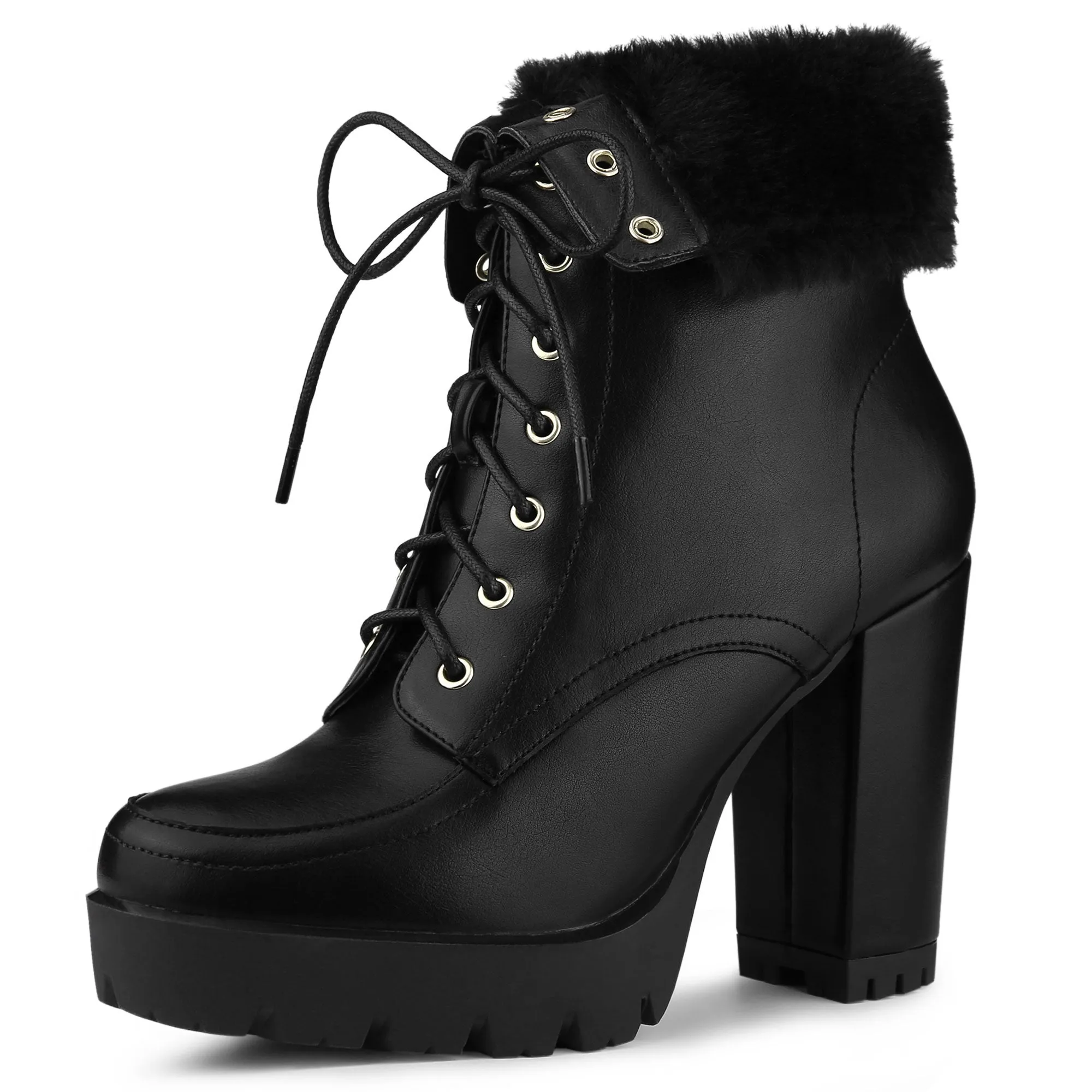 Platform Foldable Chunky Heel Lace Up Ankle Boots