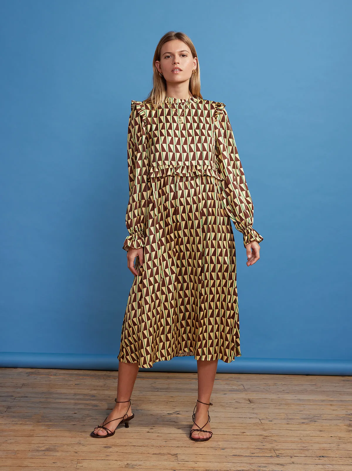 Savannah Chocolate Tile Print Midi Dress