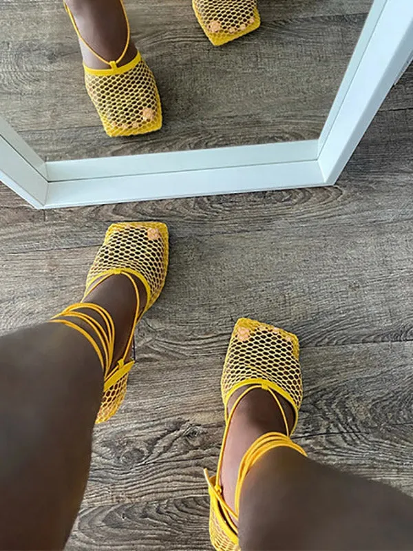Toleet Square Toe Mesh Wrap Sandals
