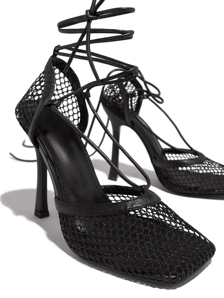 Toleet Square Toe Mesh Wrap Sandals
