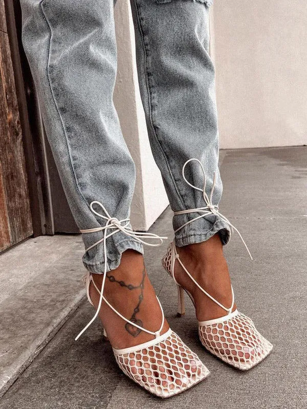 Toleet Square Toe Mesh Wrap Sandals