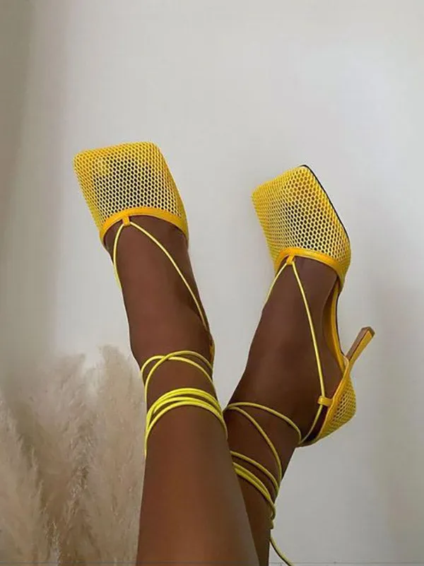 Toleet Square Toe Mesh Wrap Sandals