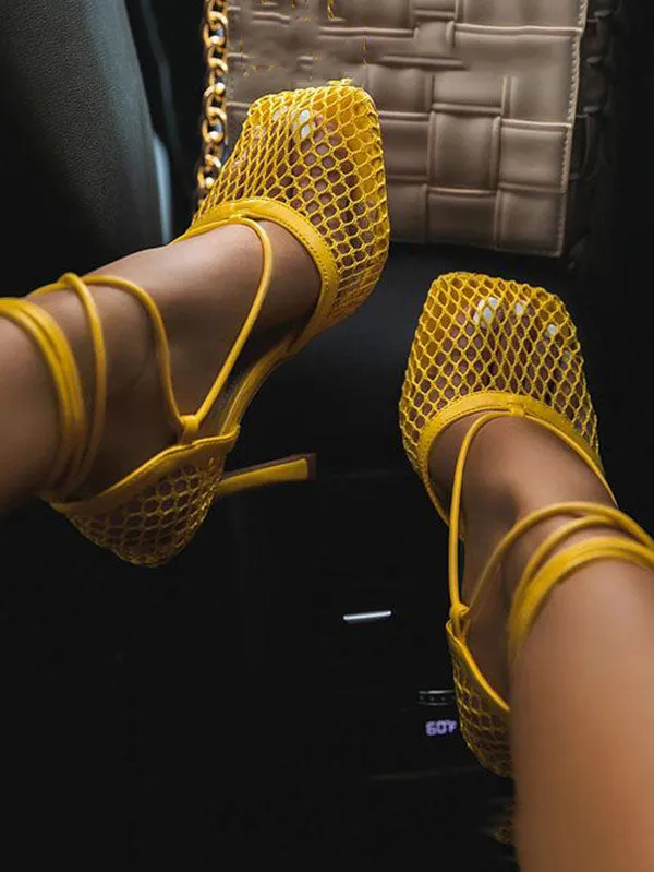 Toleet Square Toe Mesh Wrap Sandals