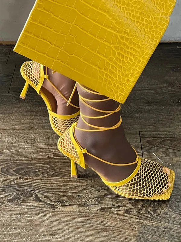 Toleet Square Toe Mesh Wrap Sandals